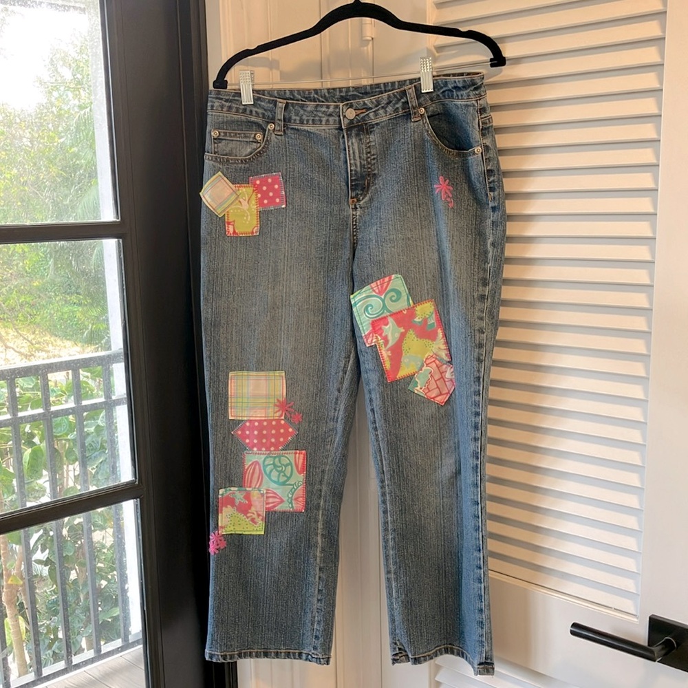 Lilly Pulitzer jeans with patchwork.